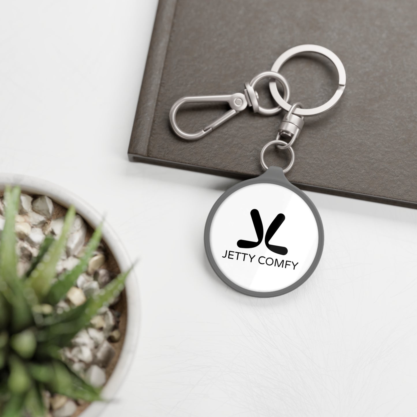 Jetty Comfy™ Acrylic Logo White Keychain – Compact, Sleek & Pocket-Friendly
