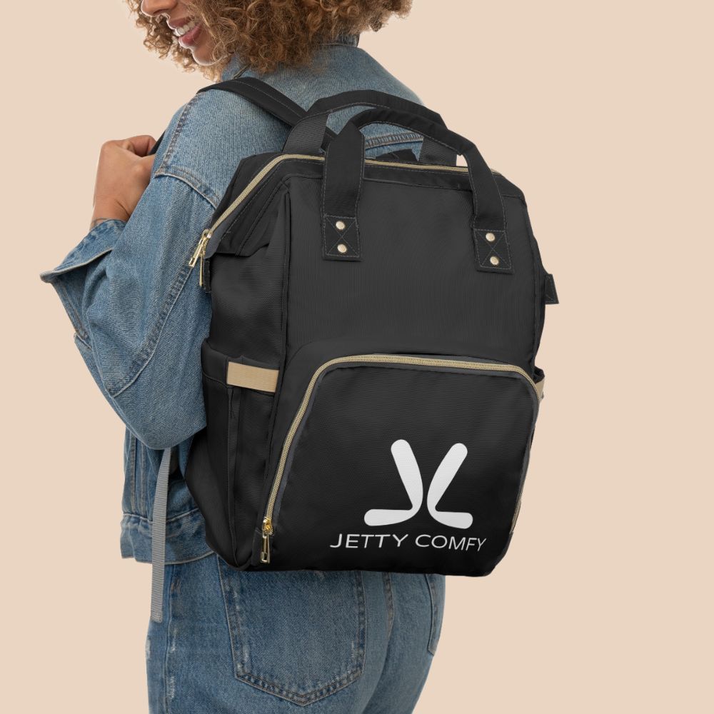 Jetty Comfy™ Signature Logo Black Backpack – Sleek, Spacious & All-Day Comfort