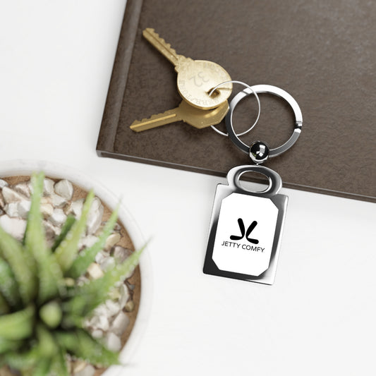 Jetty Comfy™ Rectangular Metal Keychain – Glossy, Durable & Branded Style