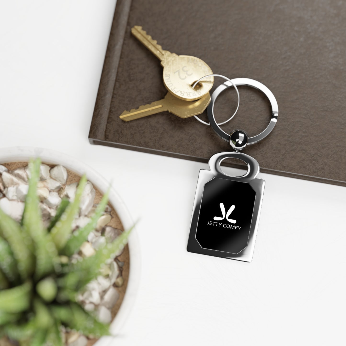 Jetty Comfy™ Rectangular Metal Keychain – Glossy, Durable & Branded Style