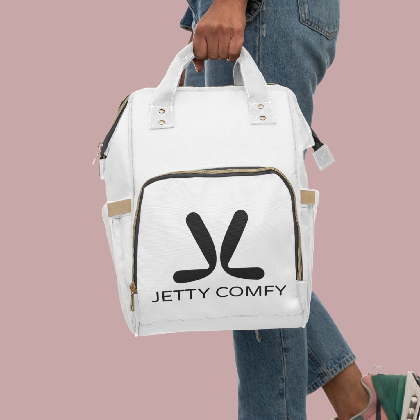 Jetty Comfy™ Signature Logo White Backpack – Tear-Resistant, Spacious & Everyday Ready