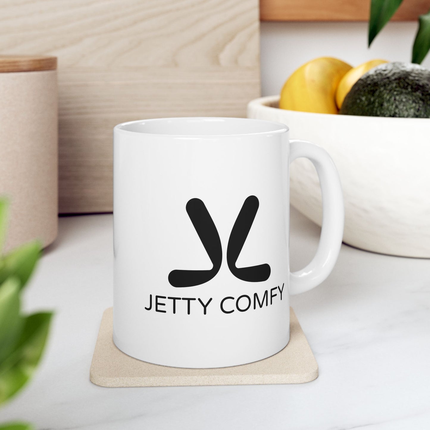 Jetty Comfy™ Signature Logo Ceramic Mug – Glossy, Durable & Microwave-Safe (11oz & 15oz)