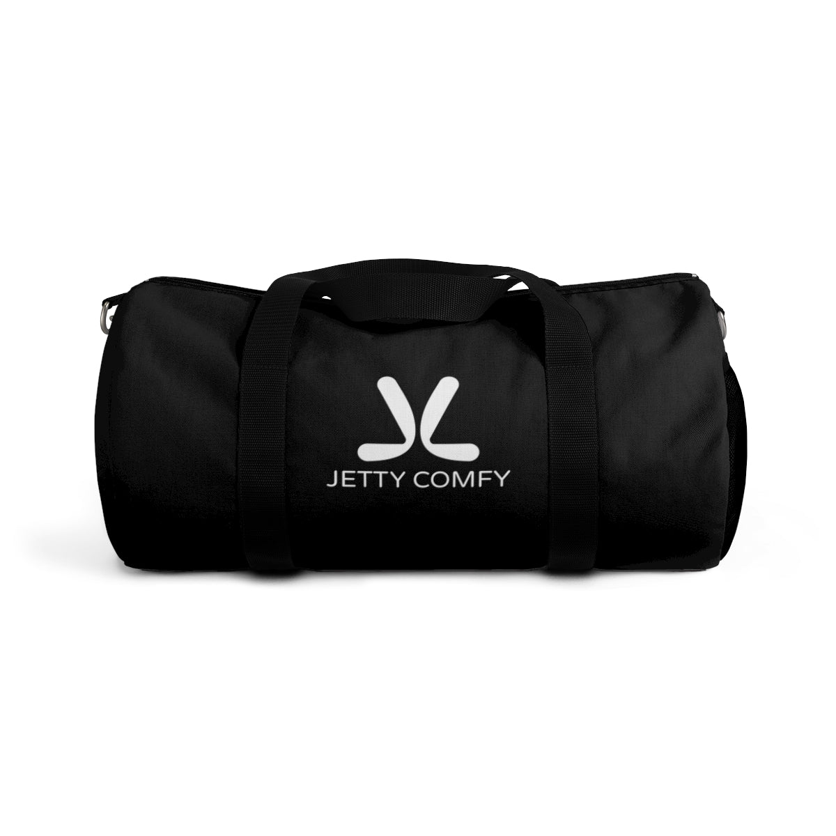 Jetty Comfy™ Signature Logo Black Duffel Bag – Durable, Minimalist & Travel-Ready