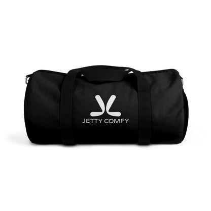 Jetty Comfy™ Signature Logo Black Duffel Bag – Durable, Minimalist & Travel-Ready