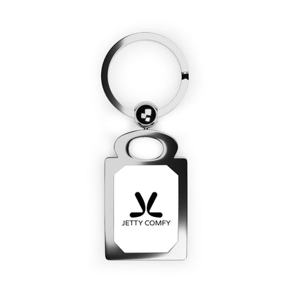 Jetty Comfy™ Rectangular Metal White Keychain – Glossy, Durable & Branded Style