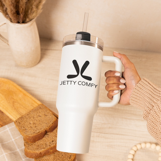 Jetty Comfy™ Signature Logo 40oz White Tumbler – Insulated, BPA-Free & Handle-Ready