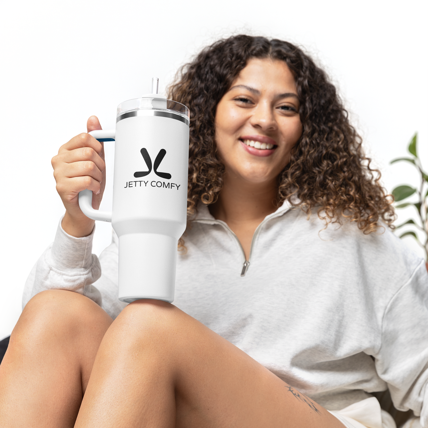 Jetty Comfy™ Signature Logo 40oz White Tumbler – Insulated, BPA-Free & Handle-Ready