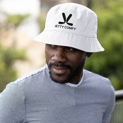 Jetty Comfy™ Signature Logo Bucket Hat – White, Lightweight & Summer-Ready