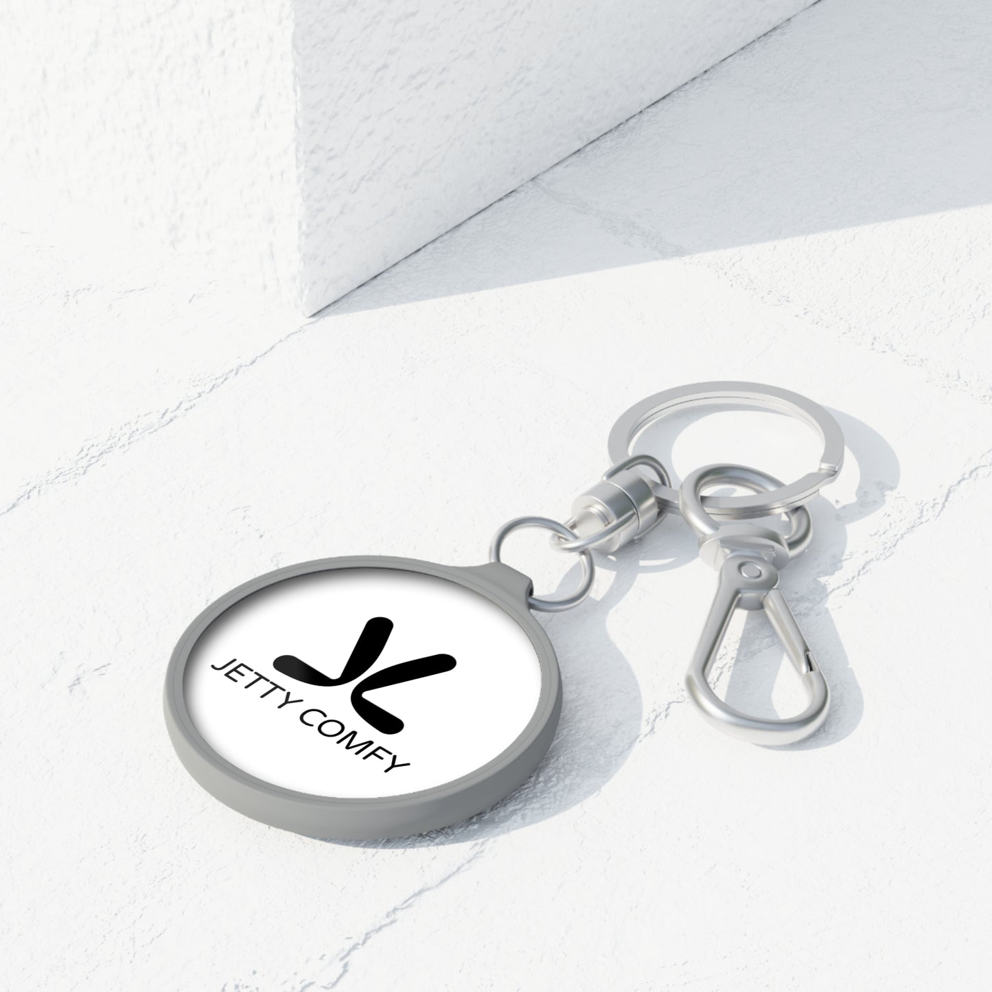 Jetty Comfy™ Acrylic Logo White Keychain – Compact, Sleek & Pocket-Friendly