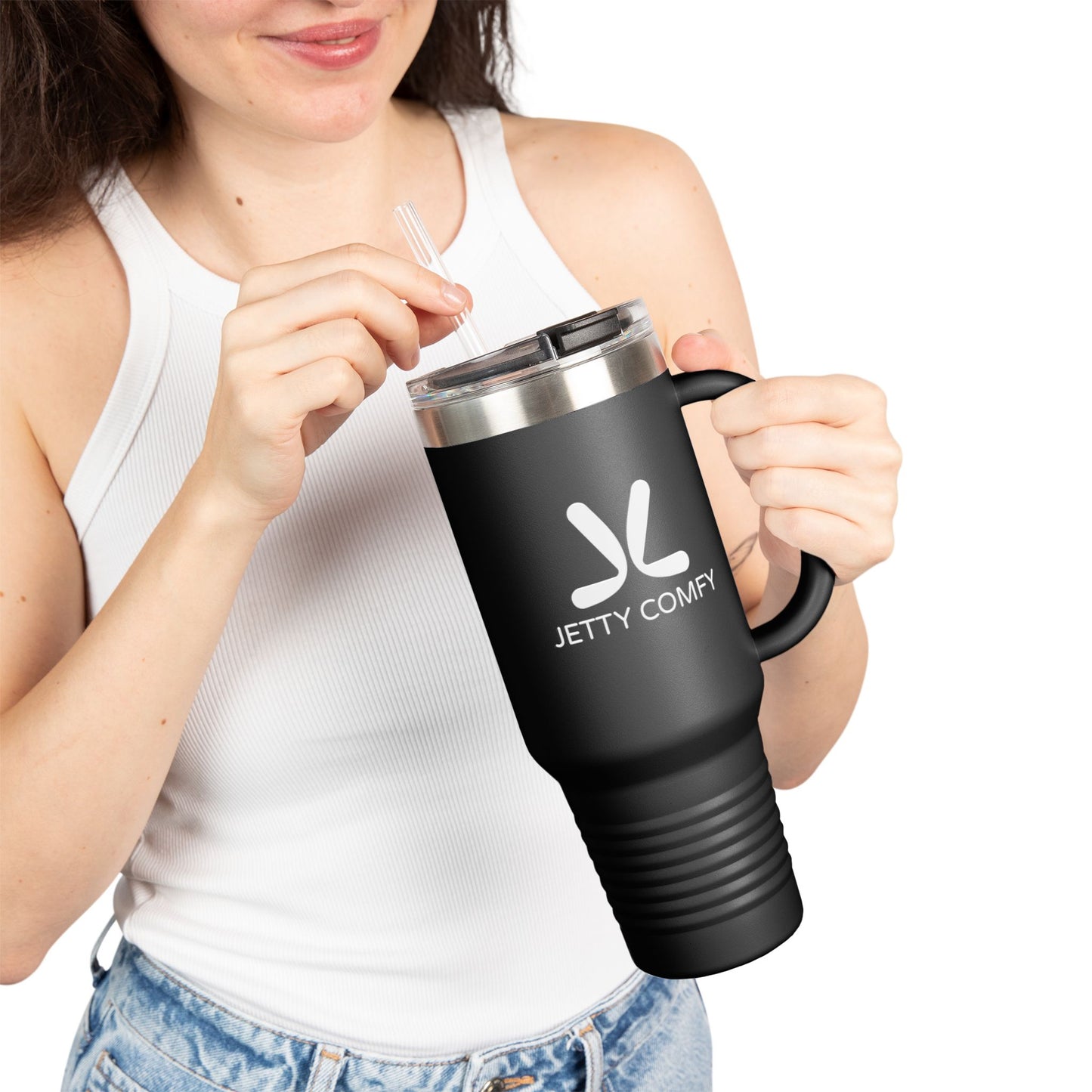 Jetty Comfy™ Signature Logo 40oz Black Tumbler – Insulated, BPA-Free & Handle-Ready