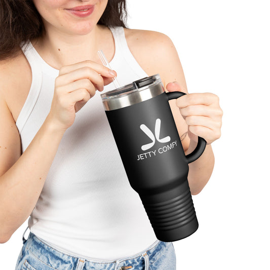 Jetty Comfy™ Signature Logo 40oz Black Tumbler – Insulated, BPA-Free & Handle-Ready