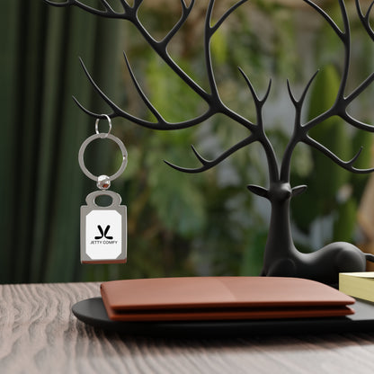 Jetty Comfy™ Rectangular Metal White Keychain – Glossy, Durable & Branded Style