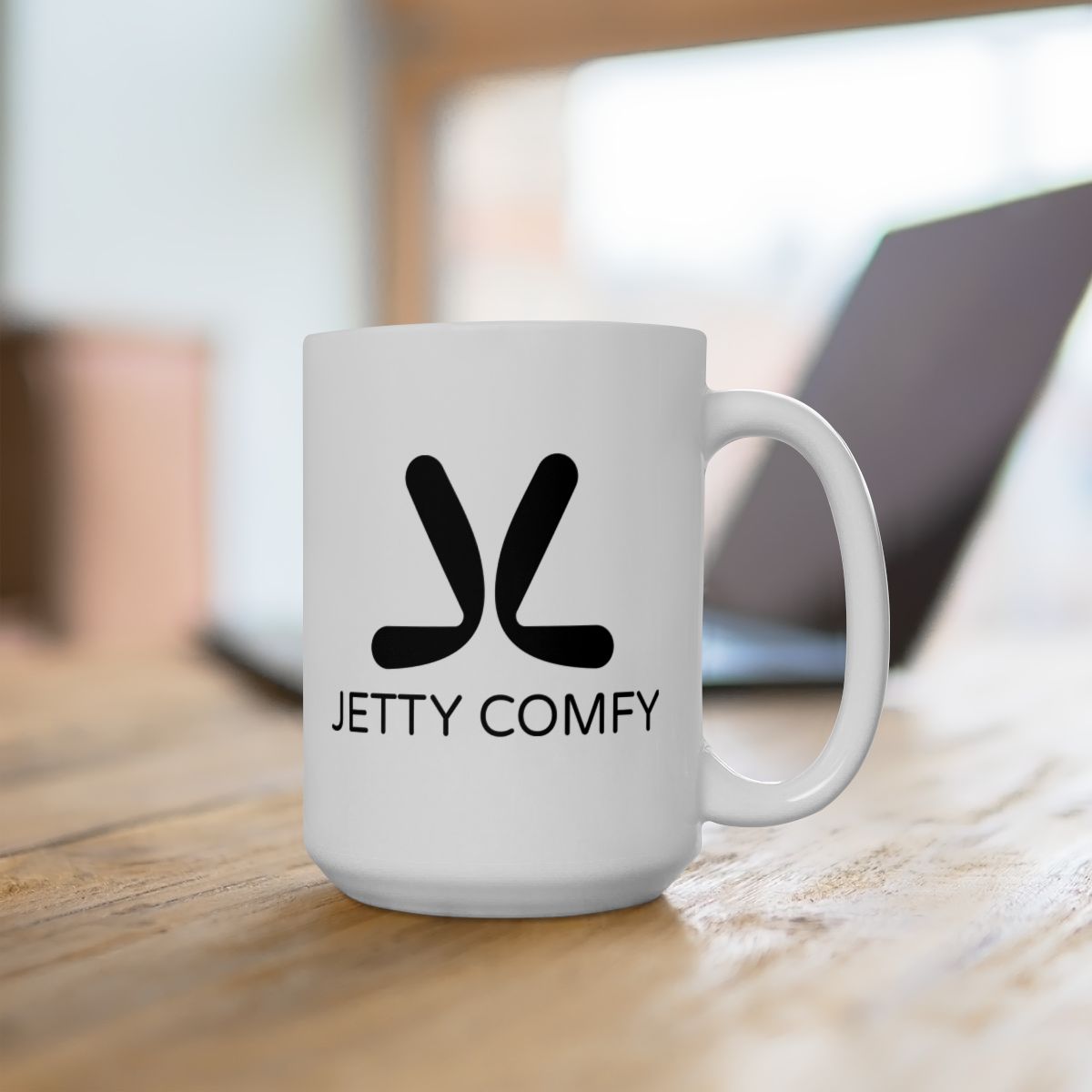 Jetty Comfy™ Signature Logo White Ceramic Mug – Glossy, Durable & Microwave-Safe (11oz & 15oz)