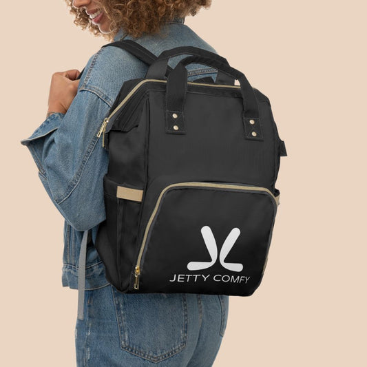 Jetty Comfy™ Signature Logo Black Backpack – Sleek, Spacious & All-Day Comfort